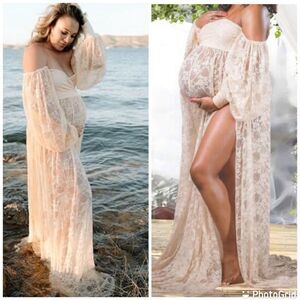 Maternity Lace Photography Photo Shoot Long Sleeve off shoulders High Sl…